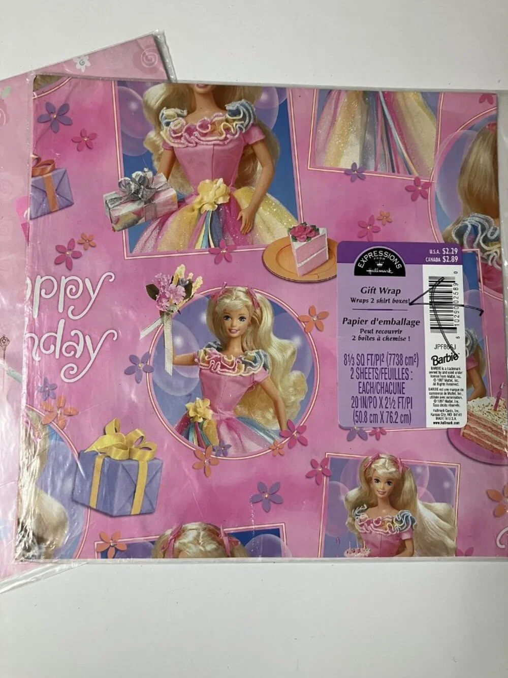 Vintage 1990s Barbie Gift Wrap Paper Lot of 2 Hallmark Birthday & Princess New